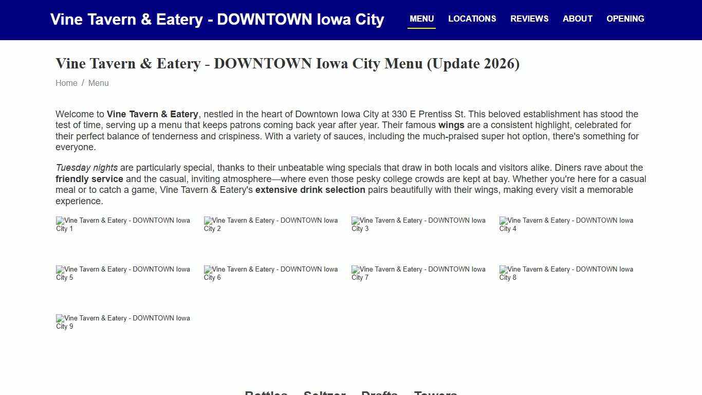 Vine Tavern Eatery - DOWNTOWN Iowa City Menu: Award-Winning Wings More