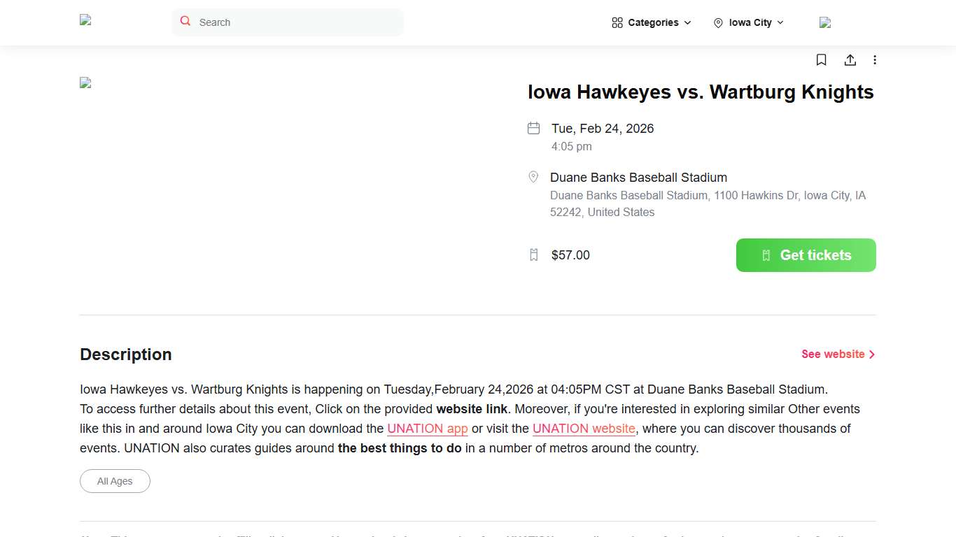 Iowa Hawkeyes vs. Wartburg Knights Iowa City Tickets - 02/24/2026 - UNATION